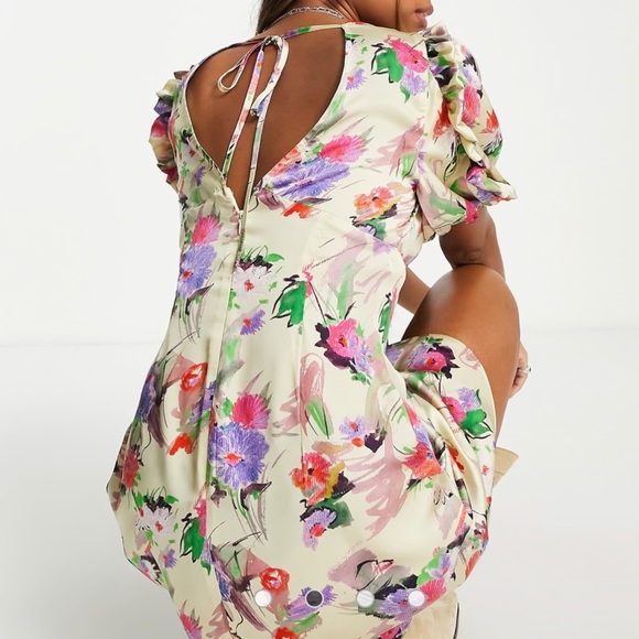 Topshop sketched floral tie front mini dress in multi - Picture 10 of 10